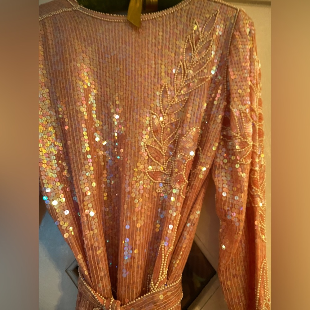 Vintage Fully Beaded & Sequined Dress Blush Pink Large Madonna Inn Boutique - Picture 5 of 7
